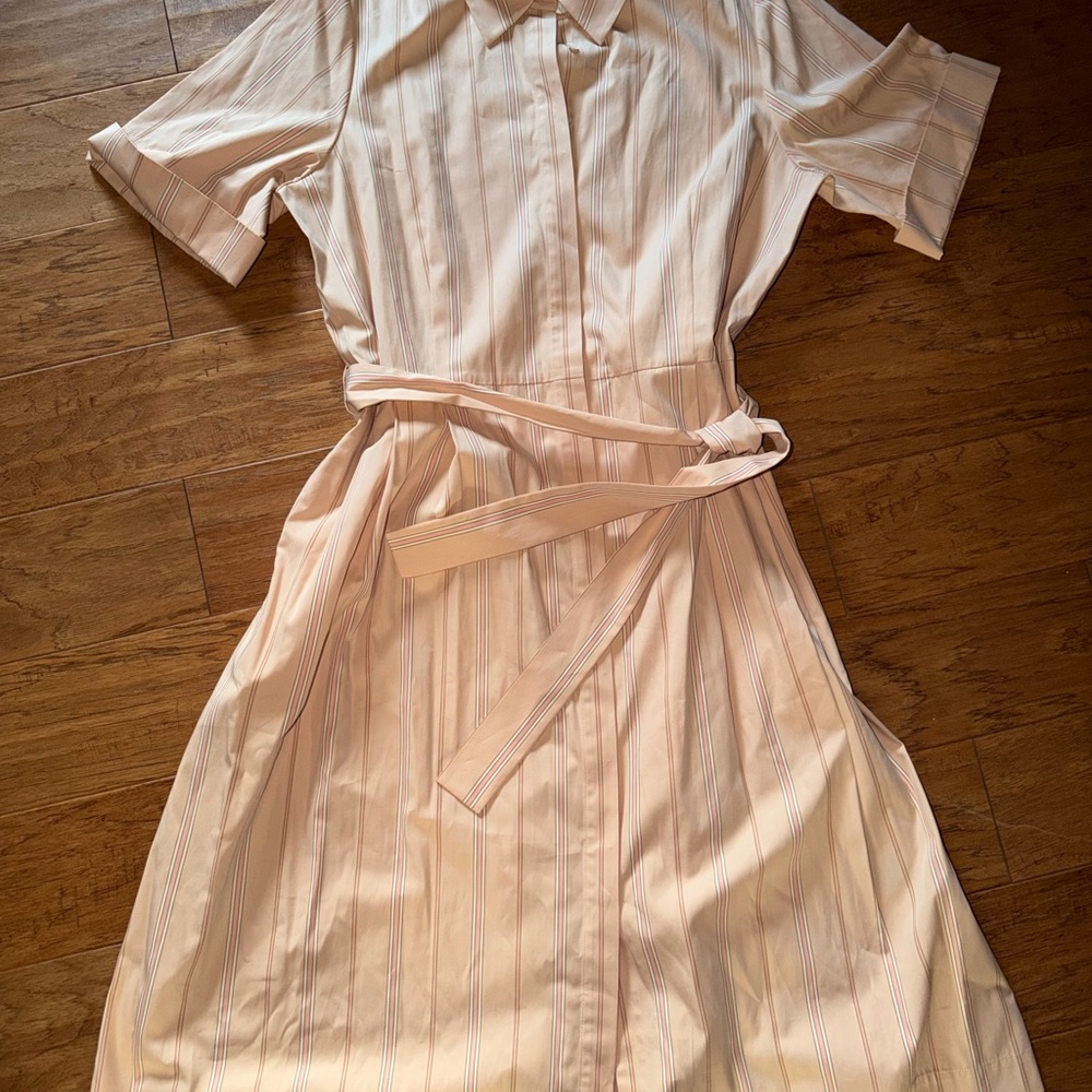 Lafayette 148 New York Pale Pink Striped Midi Shirt Dress summer dress